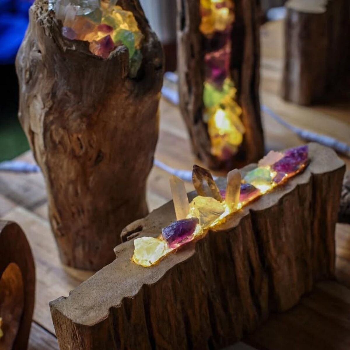 Crystal lamp with warm ambient lighting